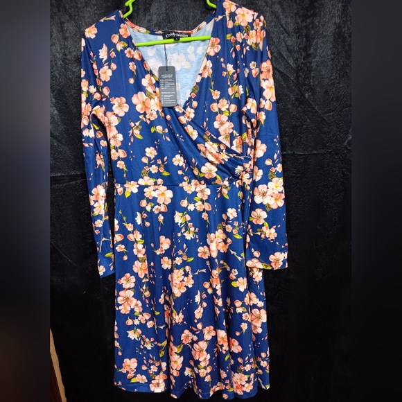 oxiuly fashion Dresses & Skirts - NWT Oxiuly Fashion midi blue floral long sleeve dress